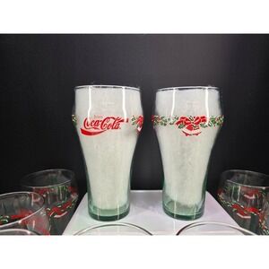 Vintage Coca-Cola Soda 6" Christmas Holly Bells Libbey Glassware Set of 12